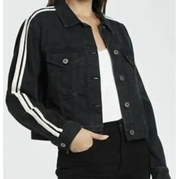 Pistola Black Jean Jacket Women Small 4 6 8 Oversized Cropped Stripe Modal Denim - Picture 12 of 12